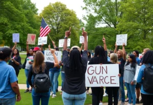 Community members gather in support against gun violence.