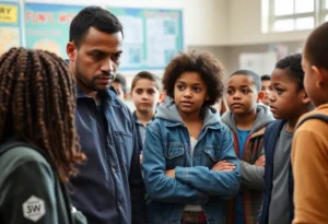 Community members discussing youth violence prevention and parental accountability.