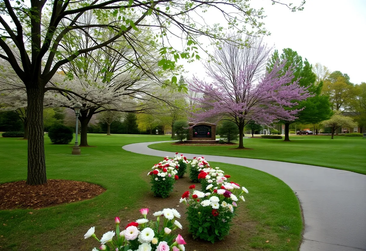 Tranquil park in Rock Hill with blooming flowers