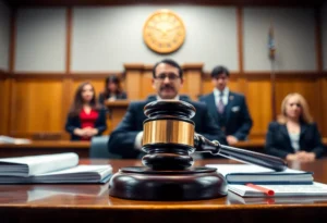 Image of a courtroom during a trial focused on child protection.