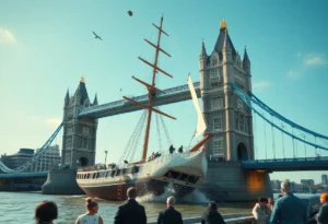 Scene of the Cuauhtémoc ship collision with the Brooklyn Bridge