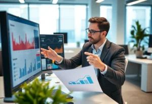 Marketer using data visualization tools for digital marketing insights