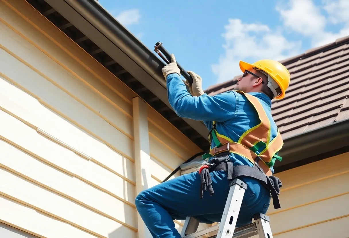 Individual conducting a roof inspection with tools.
