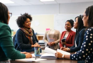 Group of educators in a discussion about school leadership