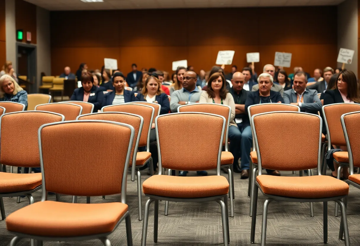 Community members discussing at Empty Chair Town Hall in Rock Hill