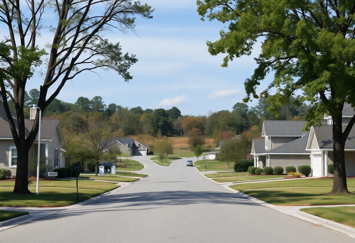 Calm neighborhood in Jaars, North Carolina after minor earthquakes.