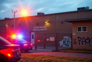 Scene depicting the aftermath of a jailbreak at a correctional facility.