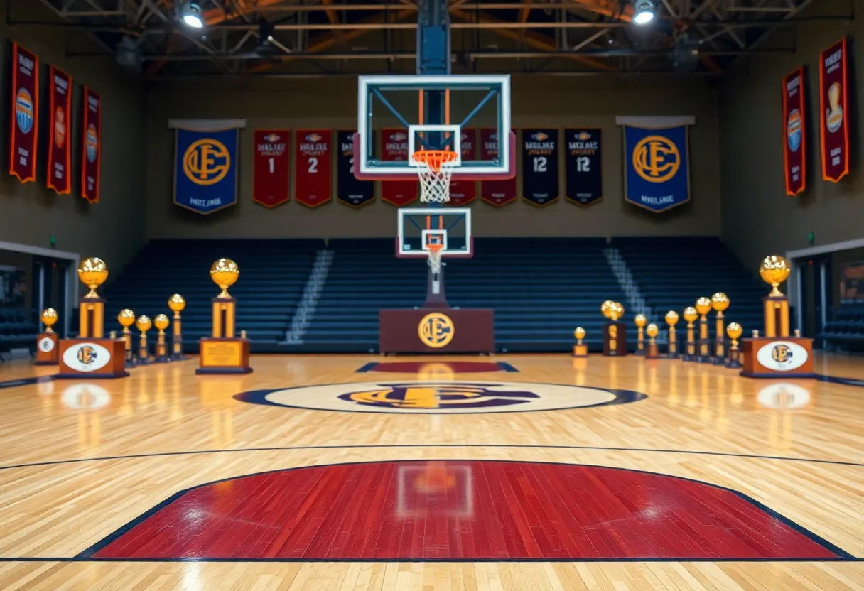 Hall of Fame induction ceremony at a basketball court