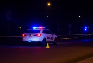 Police investigation at night on Riverside Road