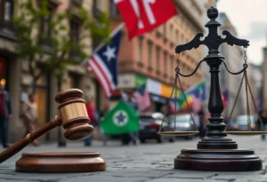 Abstract depiction of legal challenges in NYC