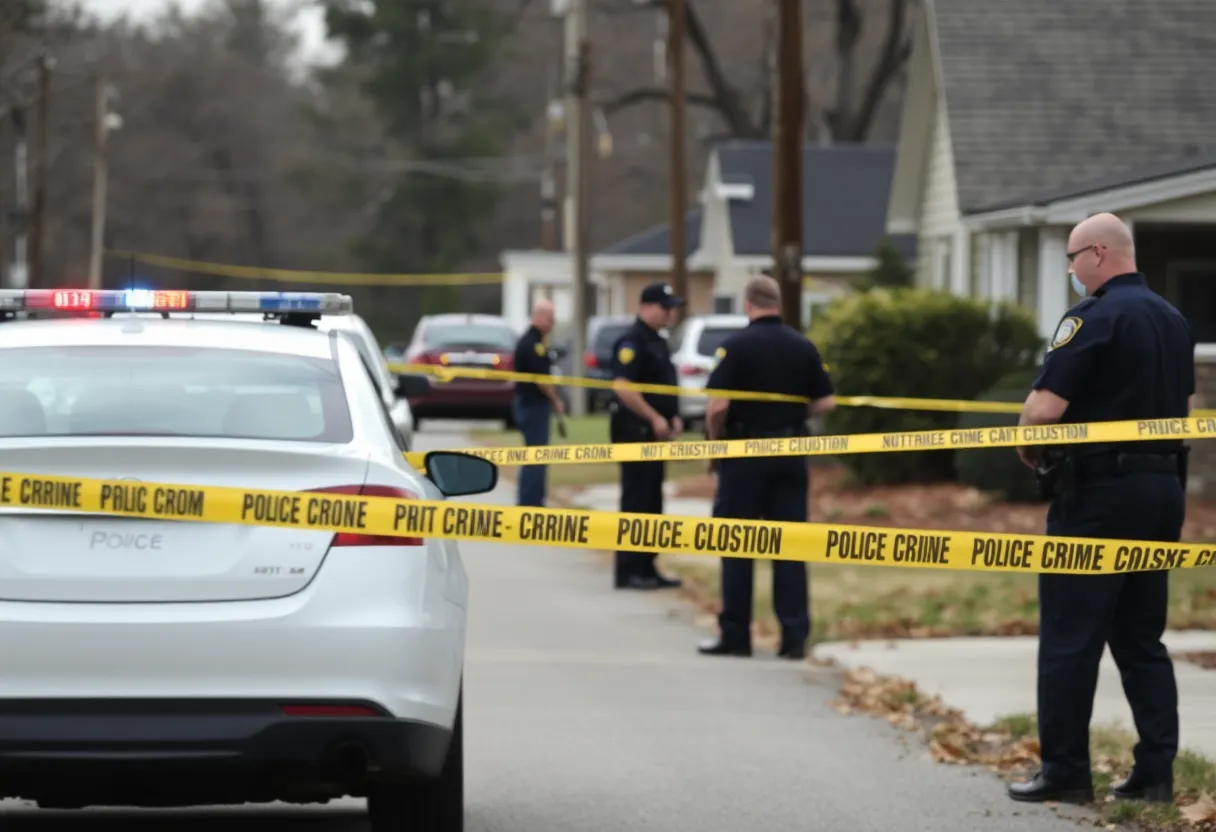 Police officers investigating a crime scene in Lancaster County, South Carolina
