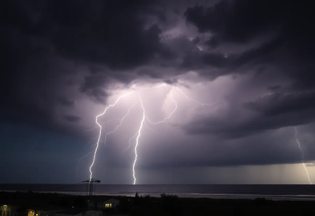 Storm clouds over Myrtle Beach with lightning