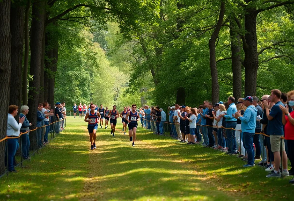 Runners participating in the NC State cross country championships at Winthrop Farm Course.