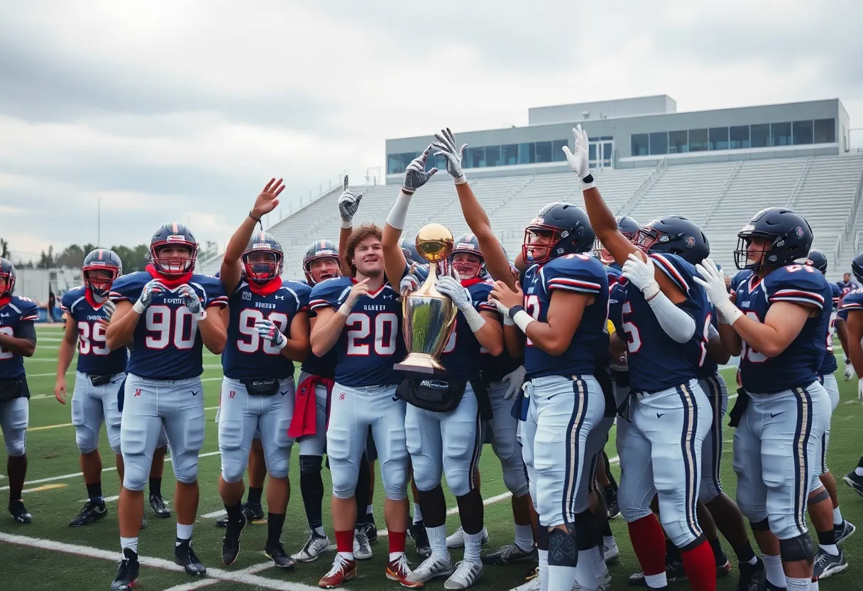 Northwestern High School football players celebrating their state championship win
