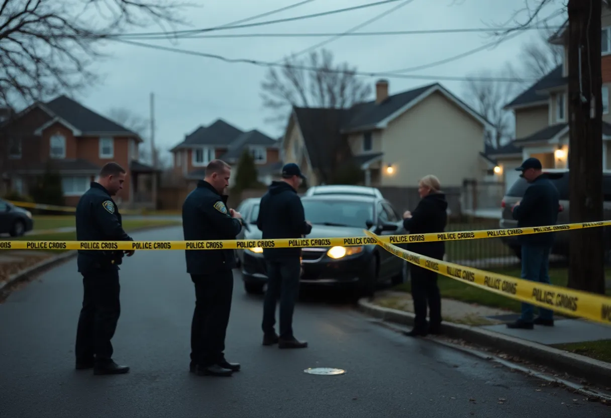 Police investigating a crime scene in a residential area