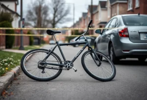 Empty suburban street with police tape, representing a crime scene.