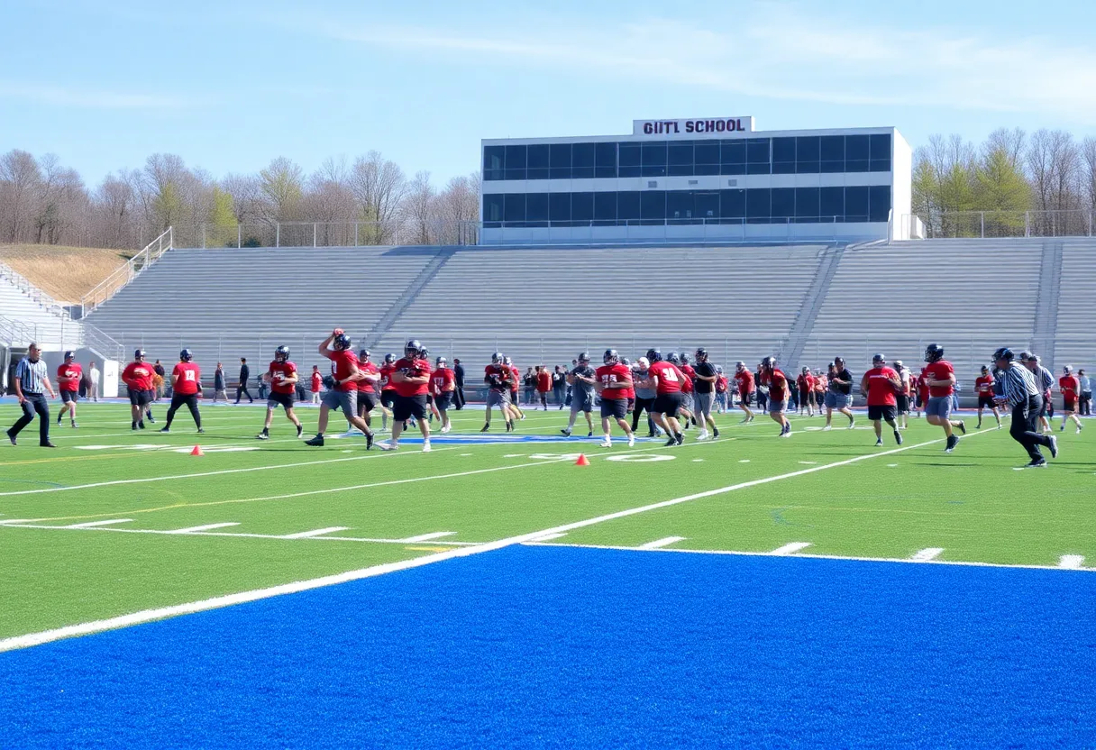 Rock Hill High School football team practicing on the field