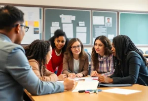 Educators strategizing in a meeting for Rock Hill School District