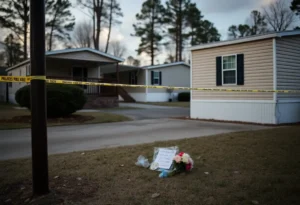 Mobile home park in Rock Hill, South Carolina, with memorial for tragic incident.