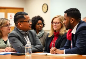 Discussion among educational leaders at a school board meeting in Rock Hill