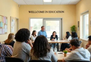 Community members attending a public meeting at the Rock Hill School District office.