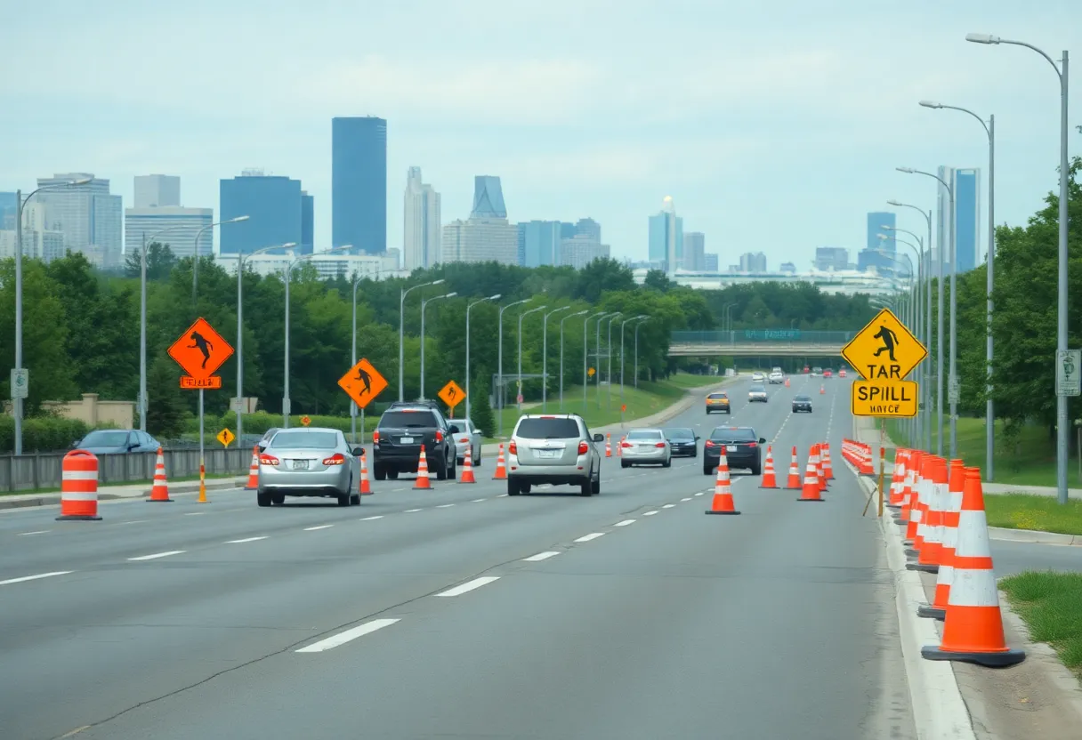 Traffic congestion on Cherry Road with cleanup efforts underway