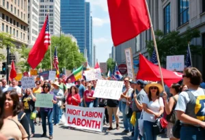 Participants rallying for workers' rights in Rock Hill, SC