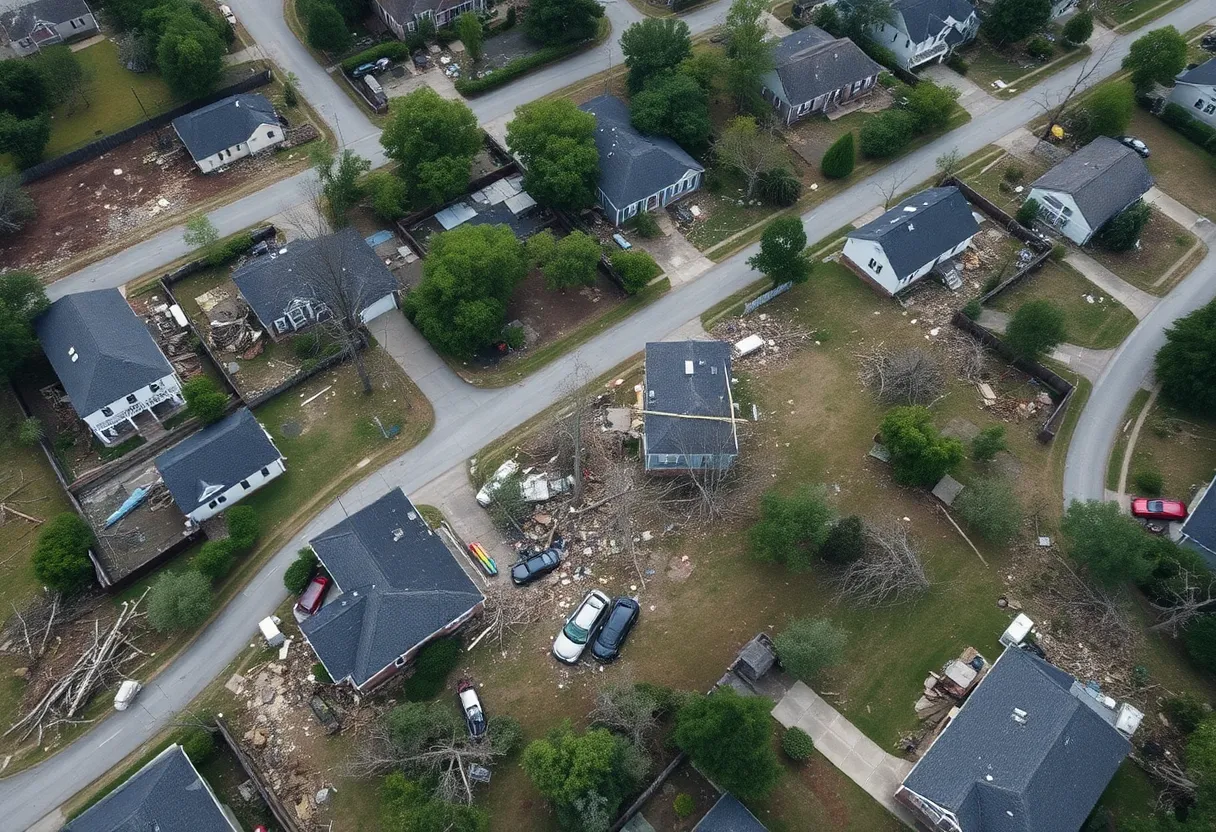 Aerial view of tornado damage in Rock Hill, SC