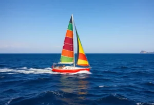 Sailboat sailing on the ocean under a blue sky