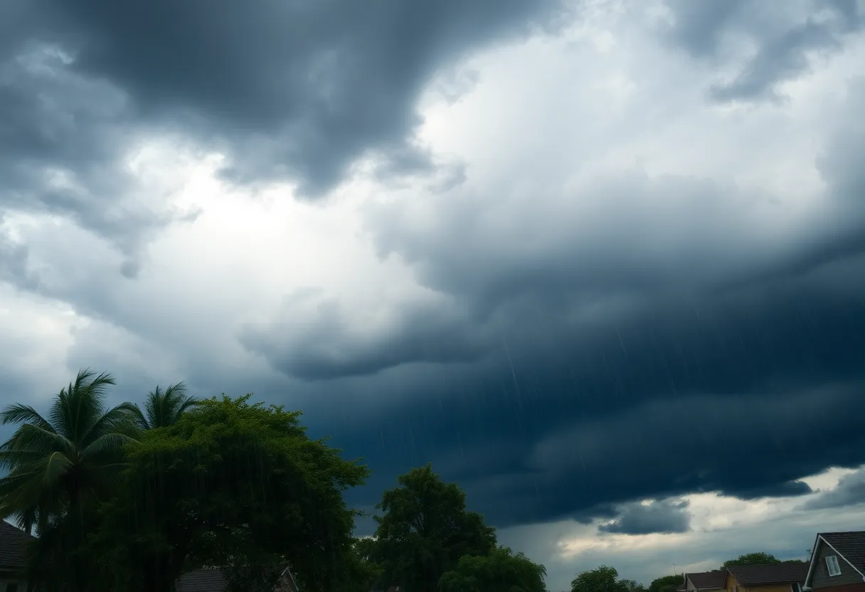A dark stormy sky over Mecklenburg County with rain and wind