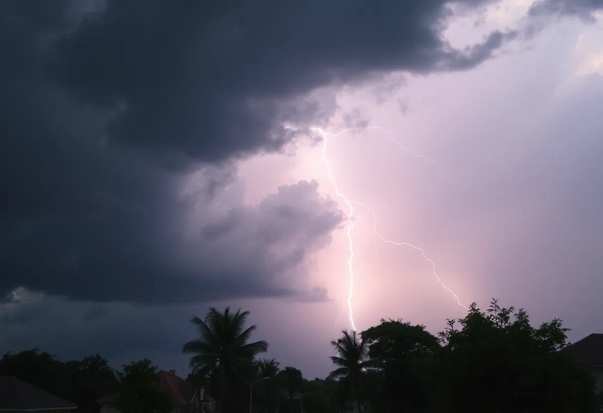 A thunderstorm approaching York and Chester counties with lightning strikes