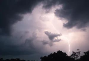 Dark stormy sky with lightning over Spartanburg County