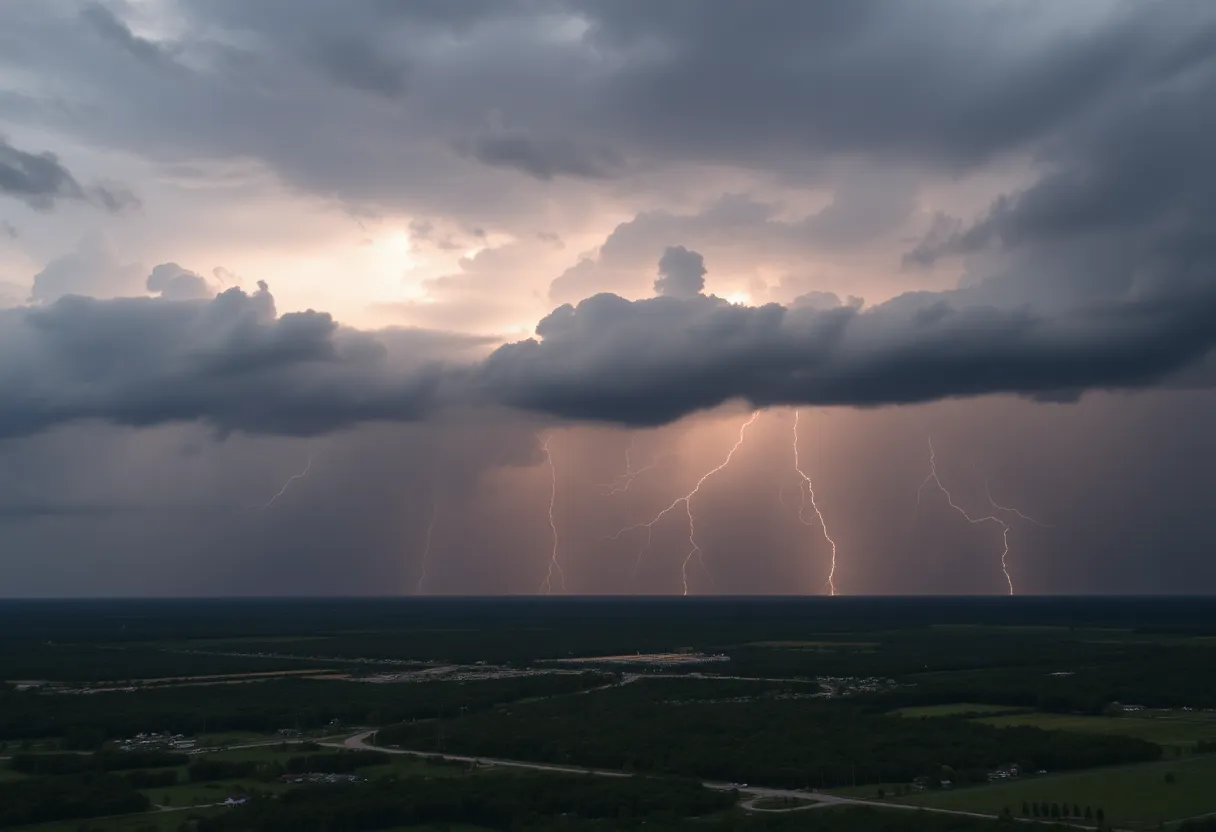 Dark thunderstorm clouds over the Lowcountry landscape