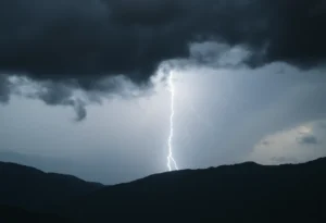 Dark clouds and lightning over South Carolina mountains
