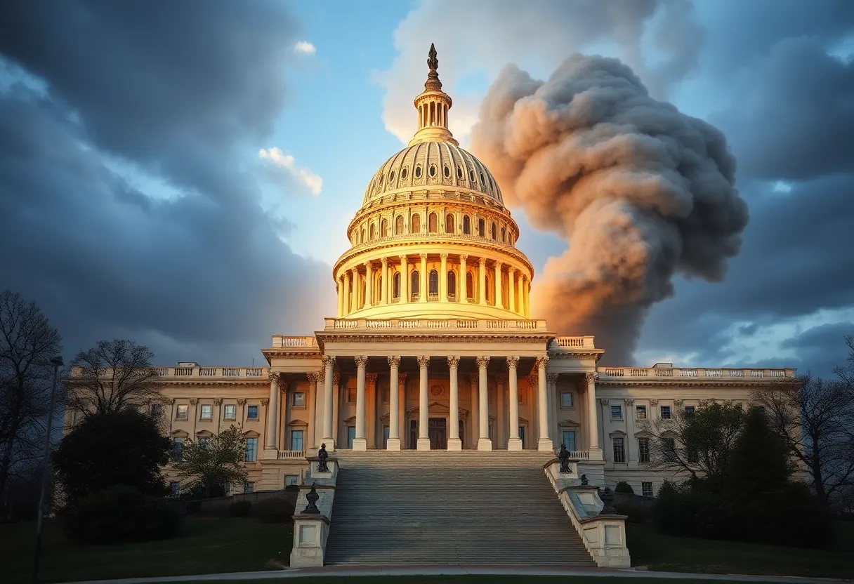 The U.S. Capitol building surrounded by elements representing environmental regulations.