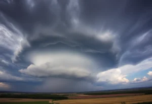 Thunderstorm clouds forming over York County, resembling a mothership