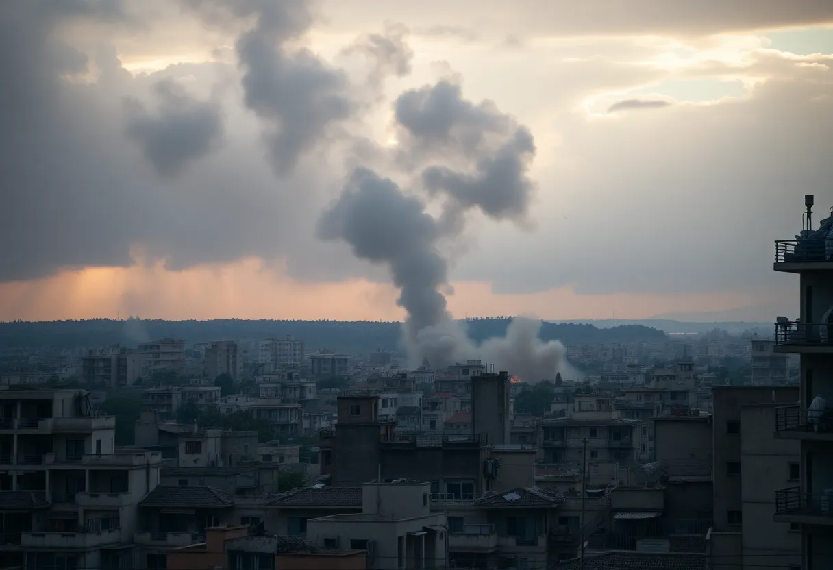 Destruction in an urban area after military airstrikes.