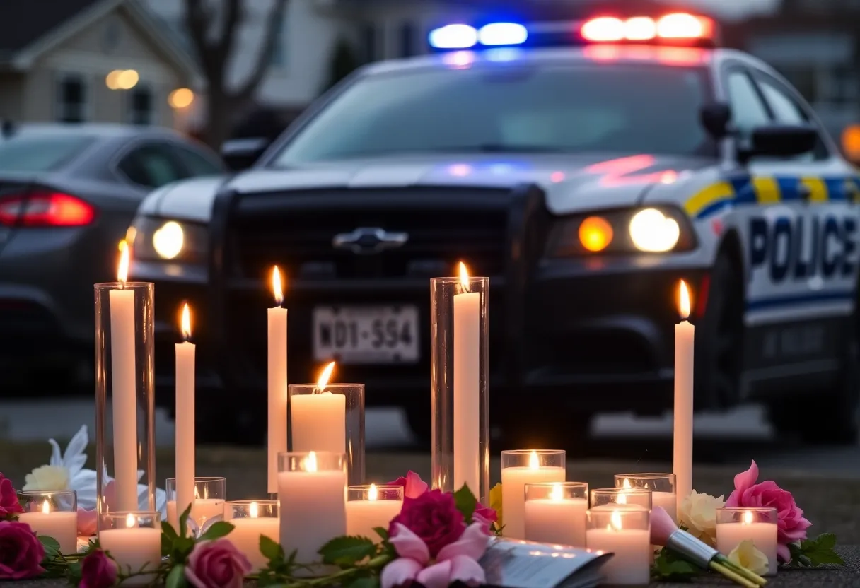Community members holding candles in a vigil for Larisha Thompson, raising awareness about rising crime.