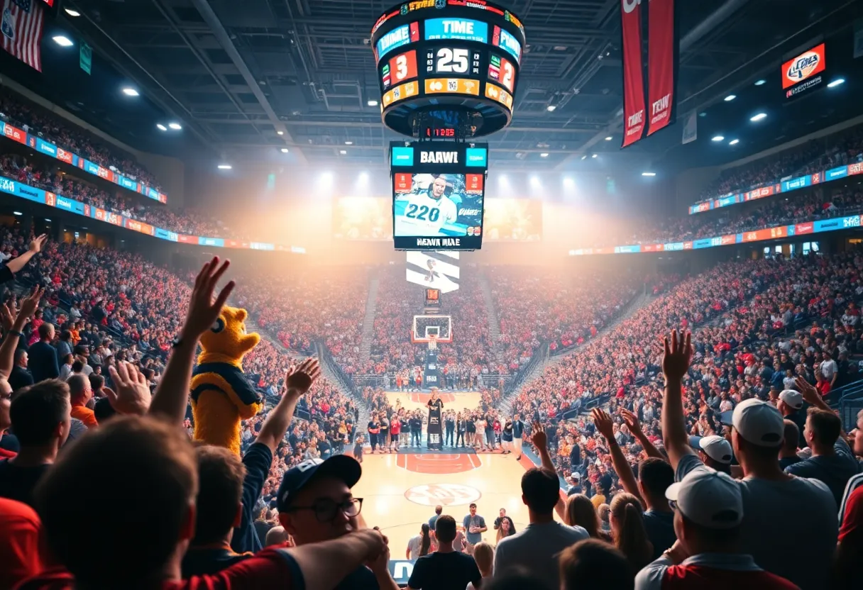 Basketball arena during the Dick Vitale Invitational with fans and players