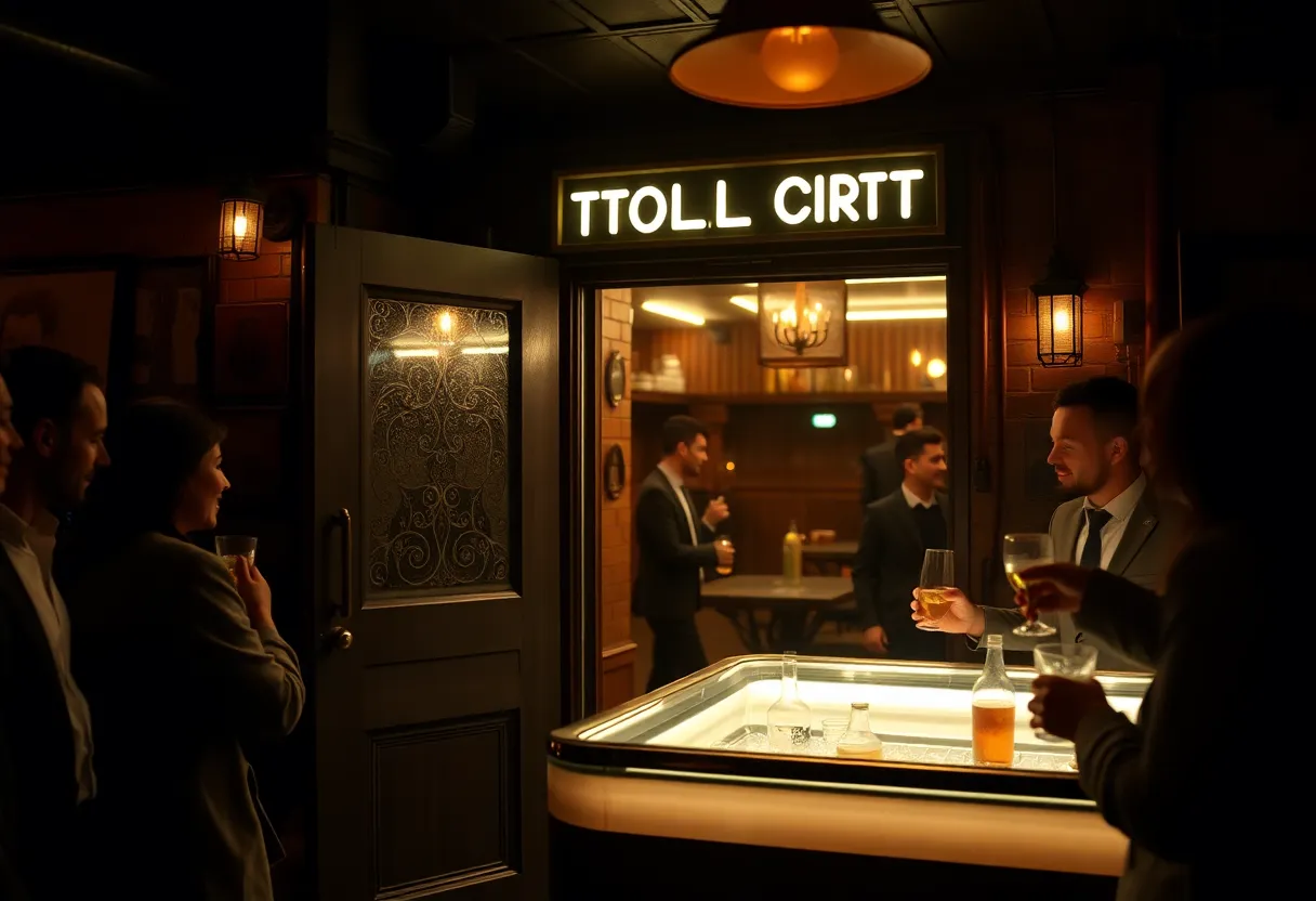 Interior of Elisie’s Speakeasy with patrons enjoying drinks