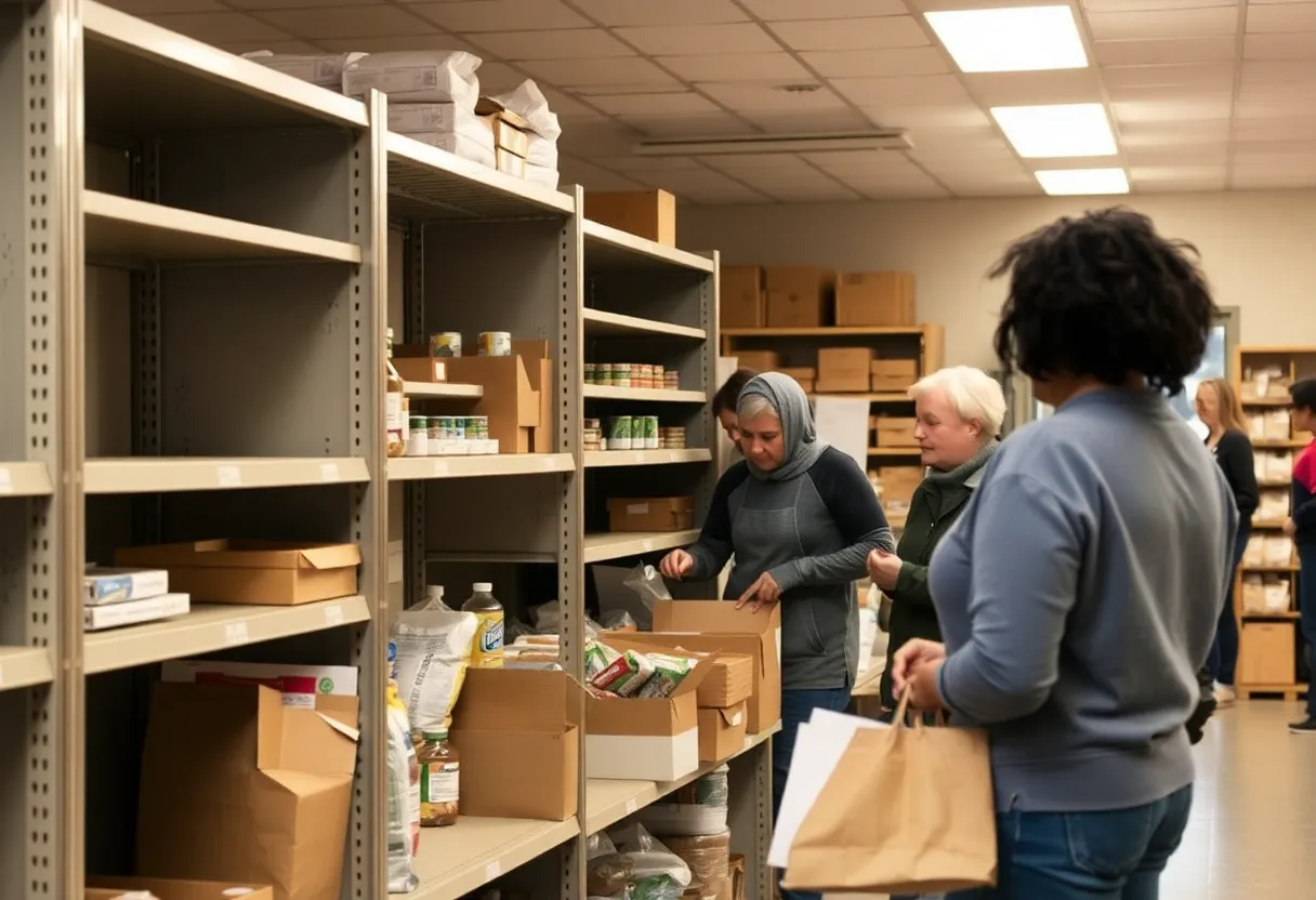 Volunteers at a food pantry assisting community members.
