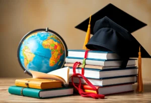 Symbolic representation of the Fulbright Program with academic elements.