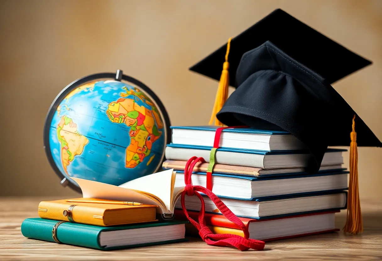 Symbolic representation of the Fulbright Program with academic elements.