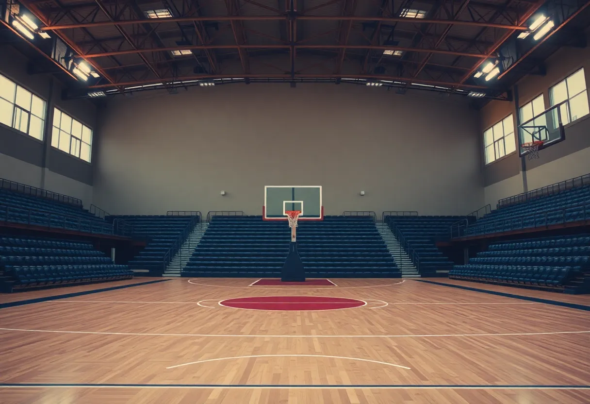 Empty basketball court representing coaching transition
