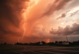 A representation of extreme weather conditions with a heat wave and hurricane interacting.