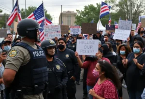 Demonstrators protesting against immigration enforcement policies