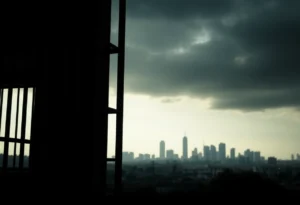 A dark jail cell with shadows representing mystery and tragedy