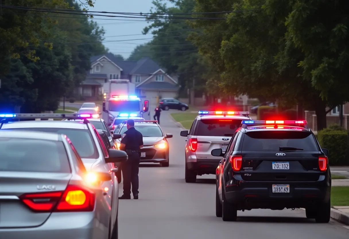 Law enforcement officers conducting a drug bust in a suburban area.