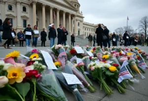 Memorial site with flowers and notes honoring former lawmaker