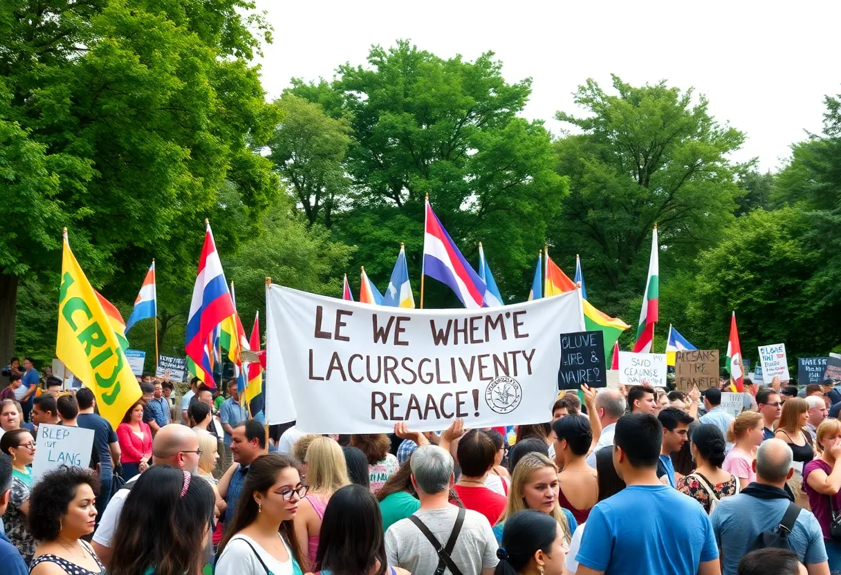 Community members gathering for the No Kings rally in Rock Hill